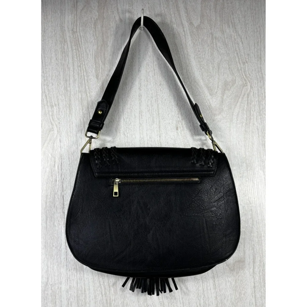 Antik Kraft Lyla Saddle Bag Black Studded‎ Vegan Leather Boho Shoulder Purse